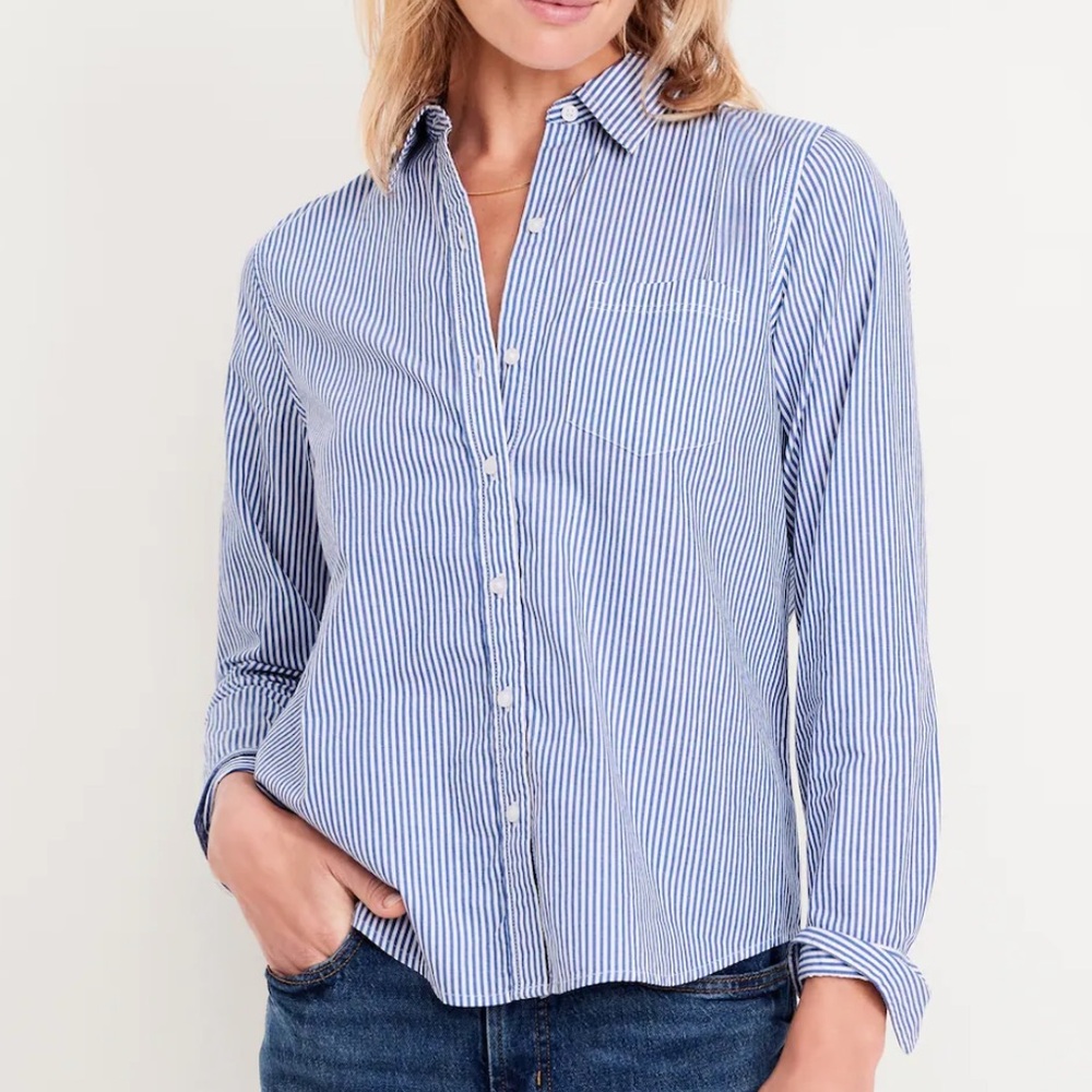 🆕 NWT Women’s Classic Button-Down Shirt, Old Navy, Size Large, Blue & White